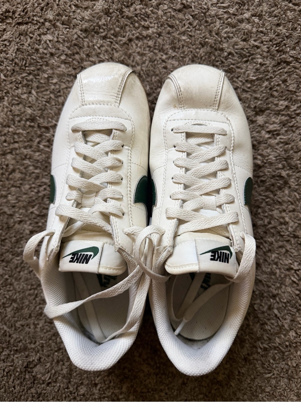 Nike Women's White Sneakers with Green Swoosh